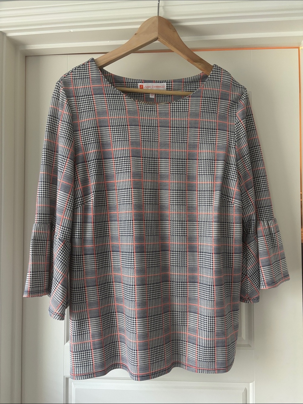 Jude Connally Plaid Top with Red Accents